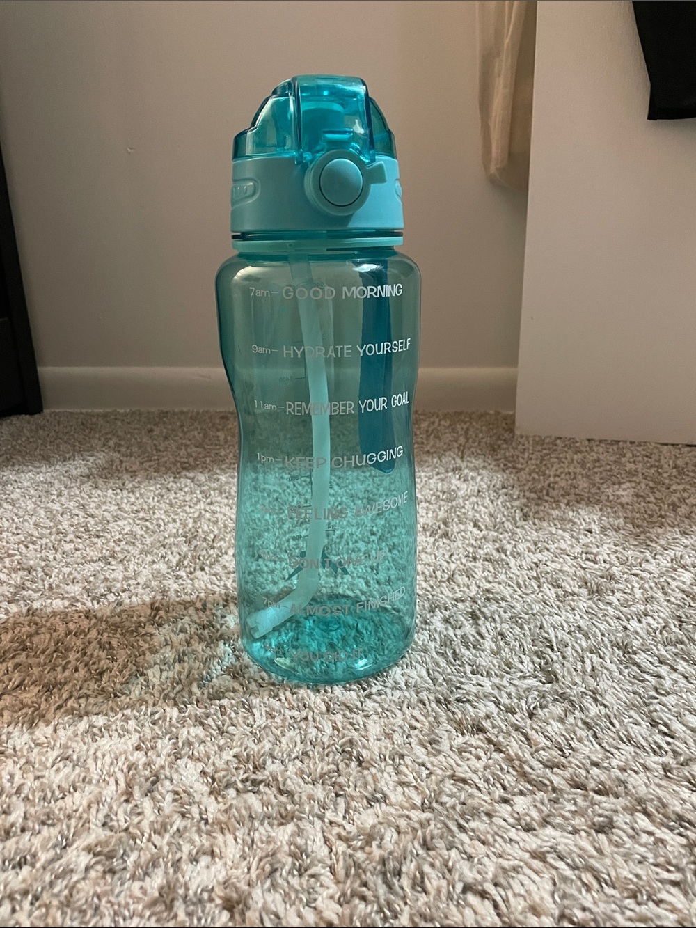 64oz Aqua Blue Tritan Water Bottle with Flip Straw